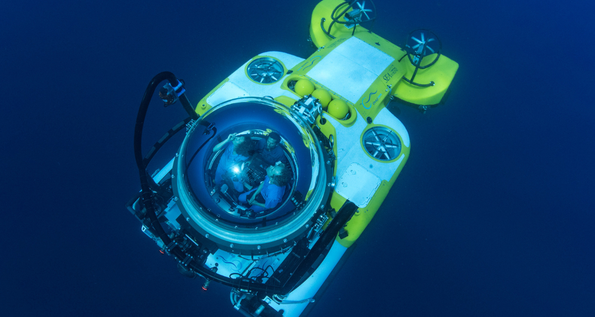 Image of the DeepSee submarine underwater.